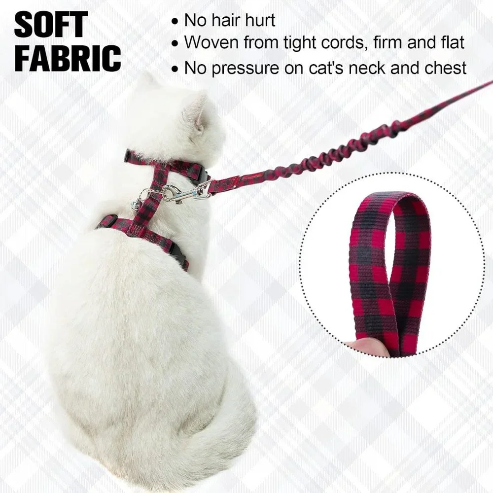 Breathable Plaid Ribbon Nylon Adjustable Escape Proof Cat Harness Leash Small